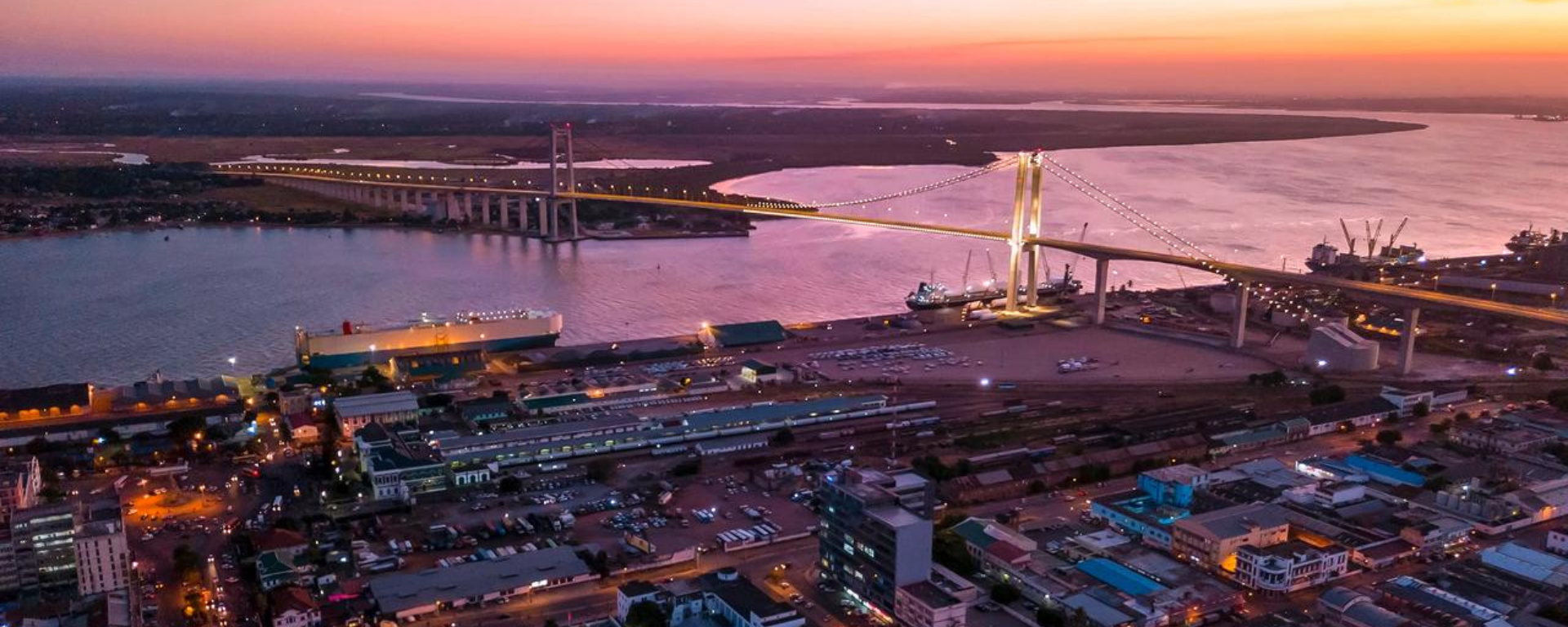 Cityscape of Maputo from above with new Golden Bridge, capital city of Mozambique, Africa